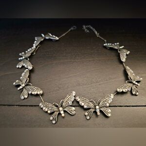 Elegant Silver Butterfly Necklace with Aurora Stones